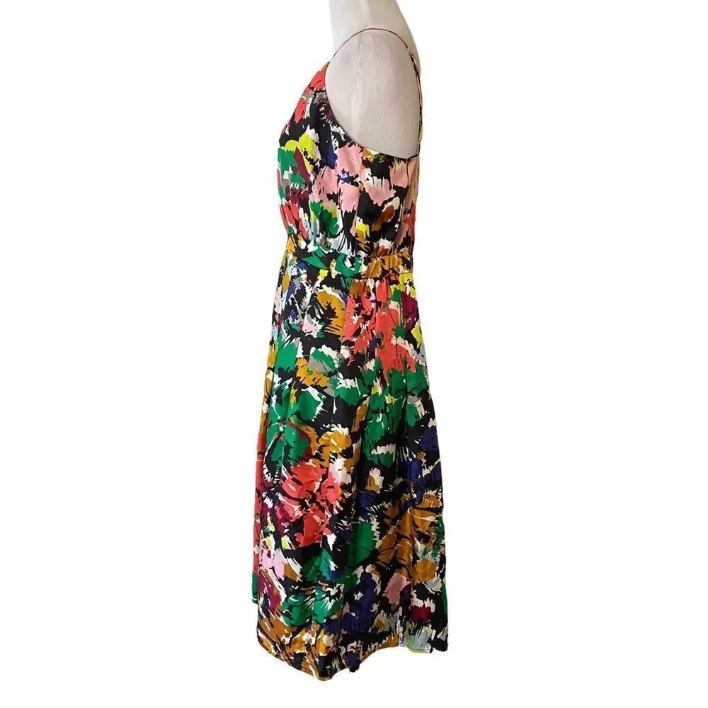 J Crew Silk Floral Brushstrokes Spaghetti Strap Midi Dress